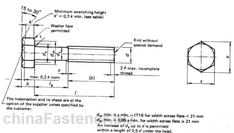 六角头螺栓—－产品等级B级－细杆（杆径近似等于中径）（ISO4015:1979）|DINEN24015[标准 技术参数]