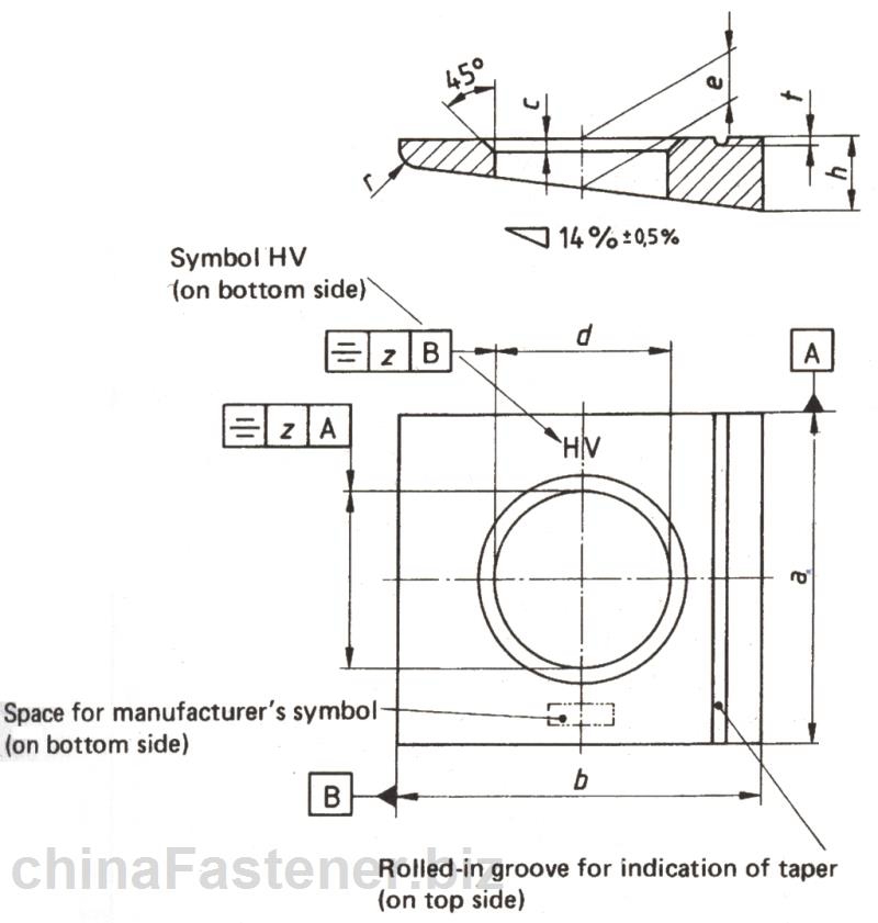 钢结构高强度螺栓连接—I型工字钢用方斜垫圈|DIN6917[标准 技术参数]