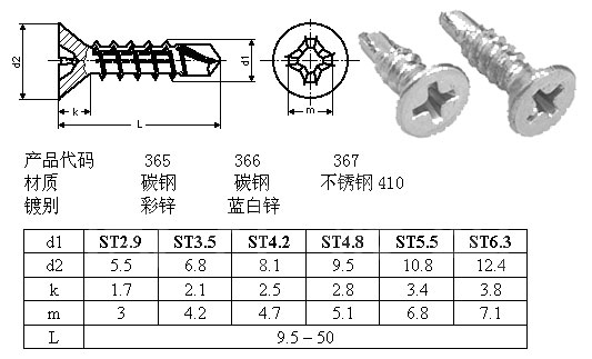 嘉兴[钻尾钉|沉头|DIN7504|十字]螺丝厂供应SUS410-DIN7504P十字沉头钻尾钉