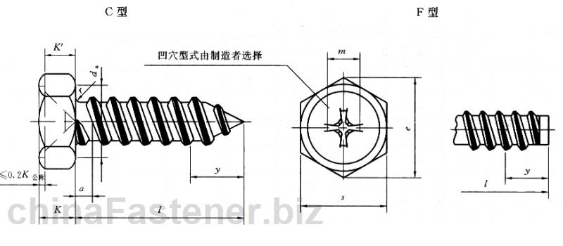 十字槽头凹穴六角头自攻螺钉|GB 9456-88