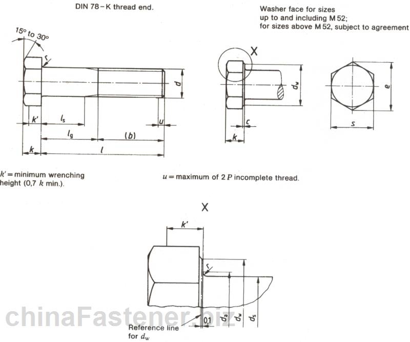 M42-M160*6 六角头螺栓—产品等级B级 | DIN 931-2