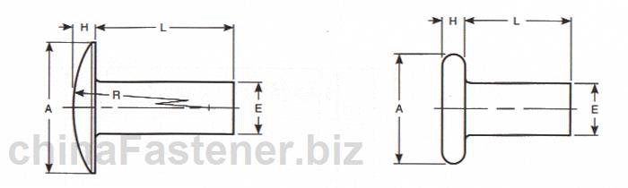 大扁圆头和扁平头铆钉|ASMEB18.1.11972(R2001)[标准 技术参数]