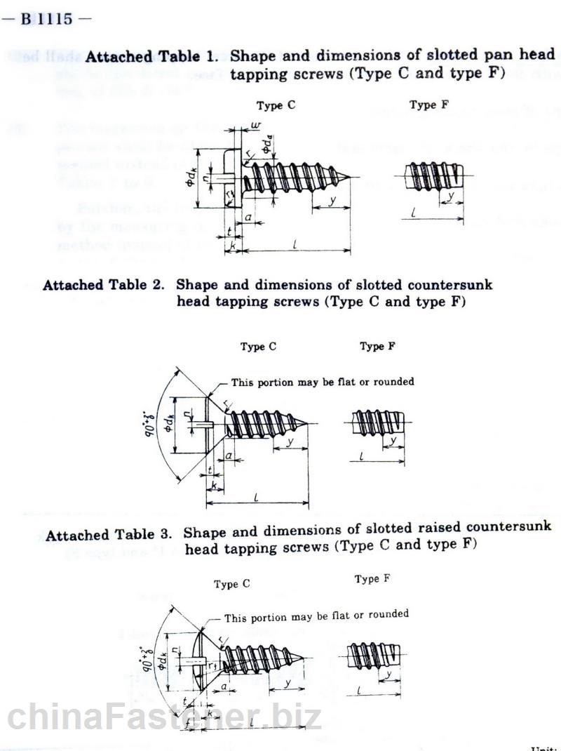 开槽自攻螺釘|JIS1115:1996[标准 技术参数]