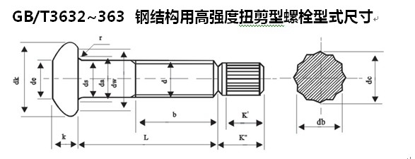 10.9S GB3632钢结连构用扭剪高强度螺栓接副-发黑