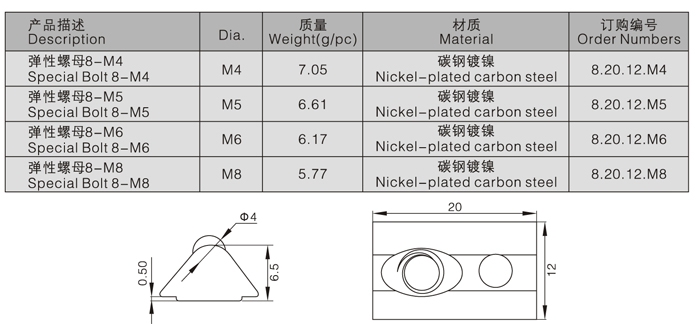 欧标系列铝型材用弹性螺母块-镀镍