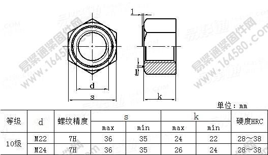 接头螺栓和绝缘接头螺栓用10级六角螺母-TB/T2347-1993尺寸规格